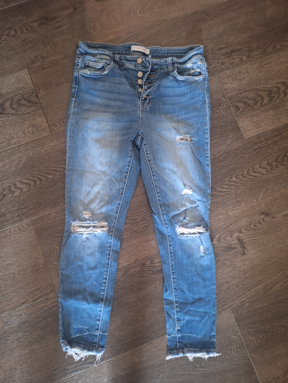 Flying Monkey Light Blue Distressed Button-Fly Ankle Jeans